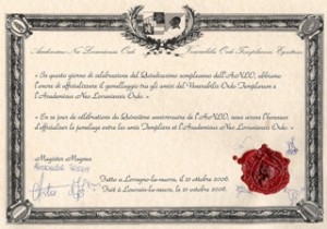 Diplôme du jumelage avec les Templiers de Turin 